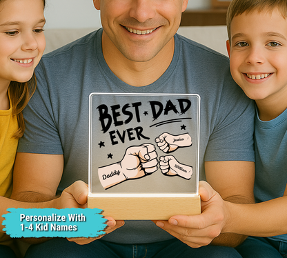 Personalized ‘Best Dad’ Fist Bump Plaque with LED Base