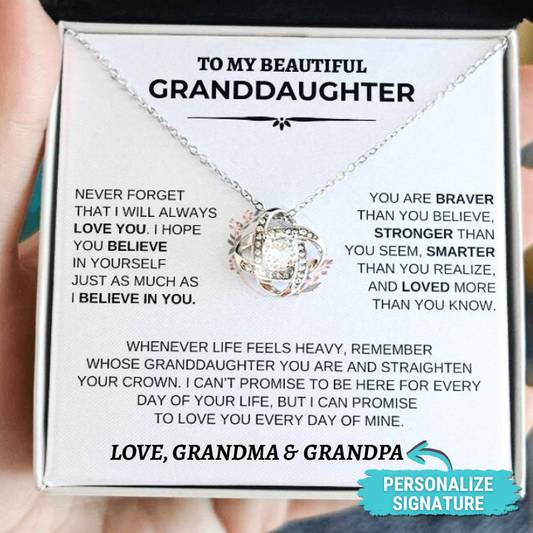 Personalized Granddaughter Necklace | Never Forget (Floral Wreath)