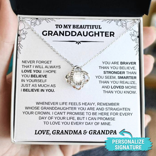 Personalized Granddaughter Necklace | Modern Floral Message Card