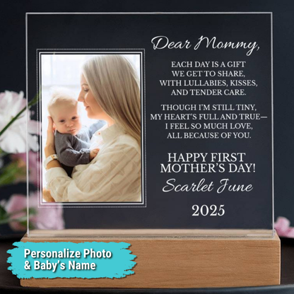 Personalized "First Mother's Day" Plaque with LED Wood Base