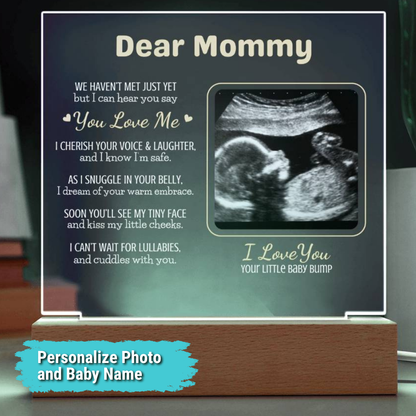 Personalized "Dear Mommy "Sonogram Plaque with LED Wood Base
