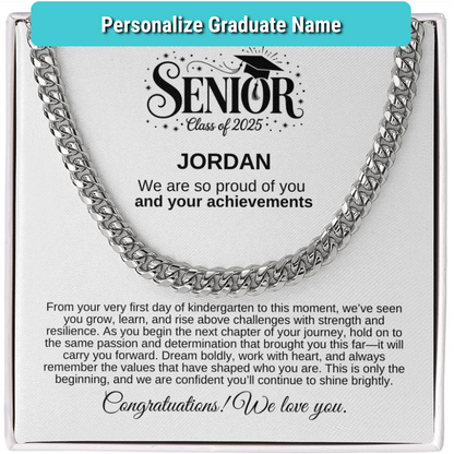 Personalized 2025 Graduation "We Are So Proud" Cuban Link Necklace