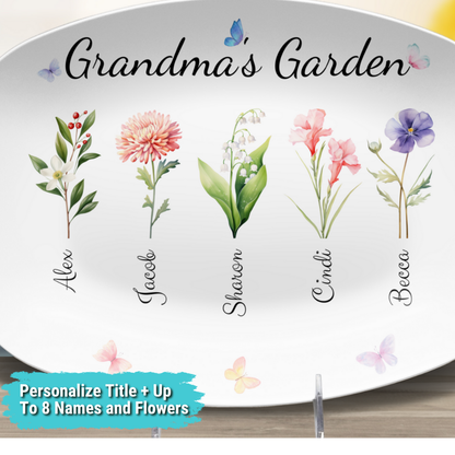 Personalized Grandma's / Mom's Garden Birth Flower Platter