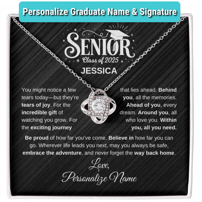 Personalized 2025 Graduation Lux Black "Believe In How Far You Can Go" Necklace