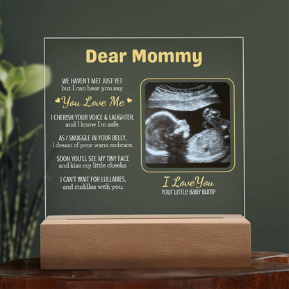 Personalized "Dear Mommy "Sonogram Plaque with LED Wood Base
