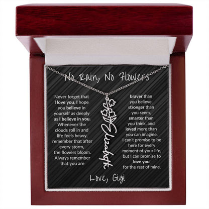 No Rain, No Flowers (BLK)| Personalized Birth-Flower Name Necklace