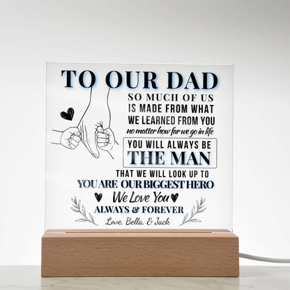 To Dad, Our Biggest Hero – Personalized Dad LED Plaque