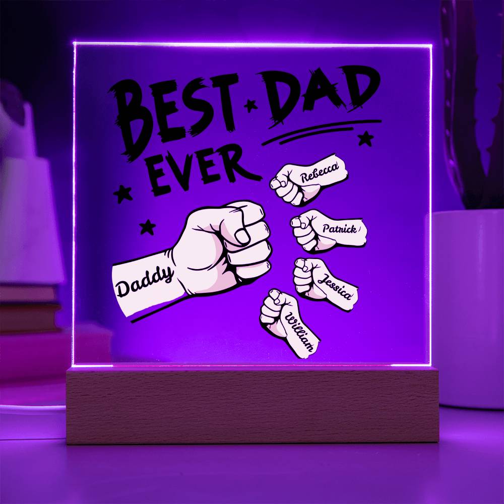 Personalized ‘Best Dad’ Fist Bump Plaque with LED Base