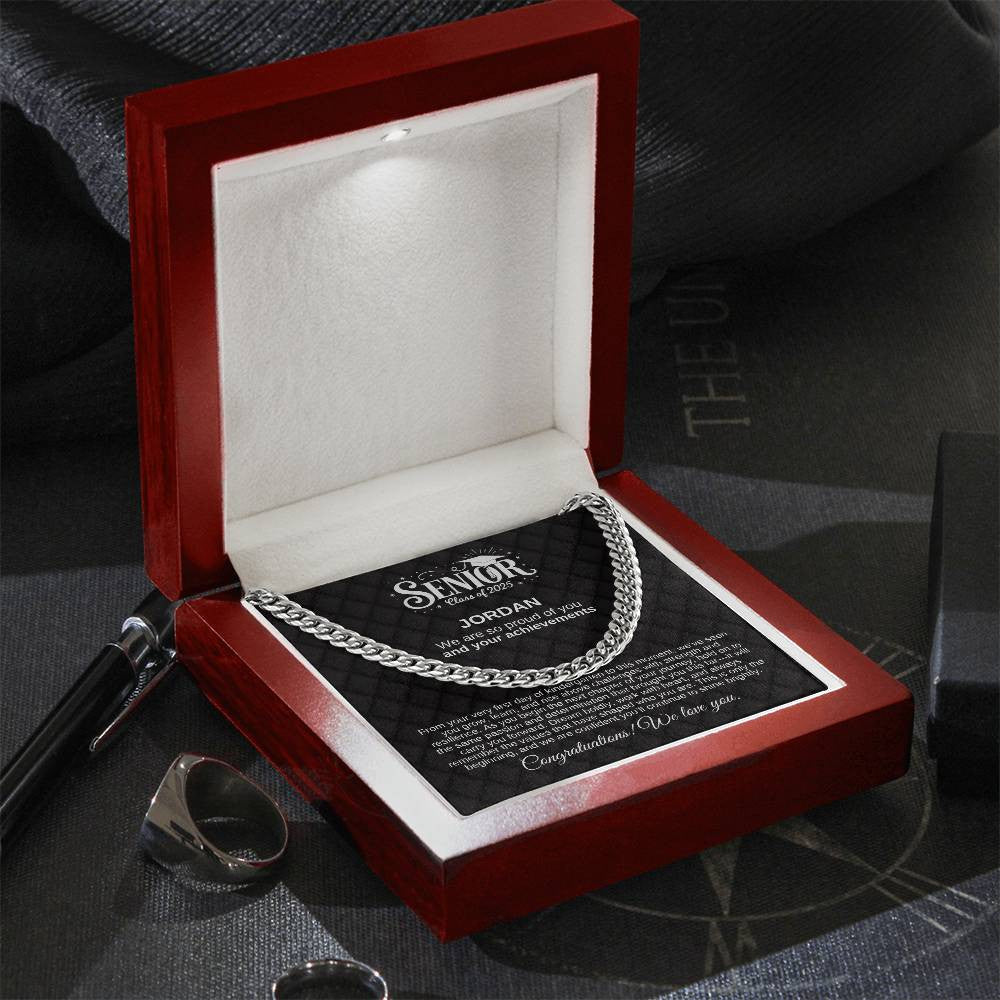 Personalized Black Lux 2025 Graduation "We Are So Proud" Cuban Link Necklace