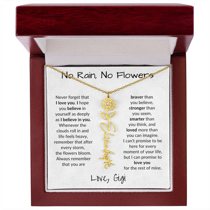 No Rain, No Flowers (LGT)| Personalized Birth-Flower Name Necklace