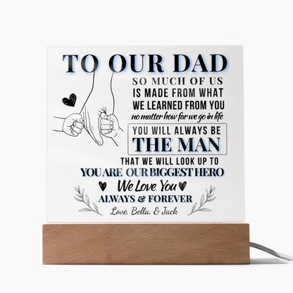 To Dad, Our Biggest Hero – Personalized Dad LED Plaque