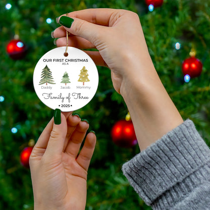 “First Christmas as a Family of Three” 2025 Personalized Ceramic Ornament