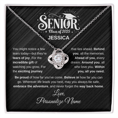 Personalized 2025 Graduation Lux Black "Believe In How Far You Can Go" Necklace