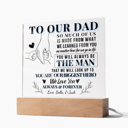 To Dad, Our Biggest Hero – Personalized Dad LED Plaque