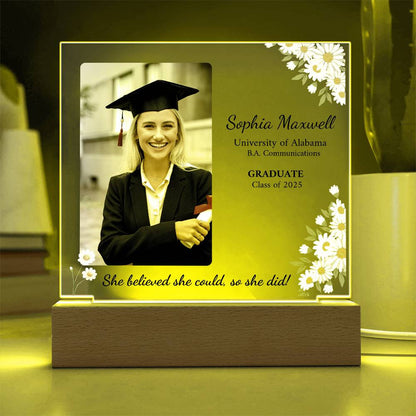 "She Believed She Could so She Did" Personalized Graduation Acrylic Plaque with LED Base