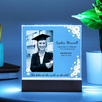 "She Believed She Could so She Did" Personalized Graduation Acrylic Plaque with LED Base