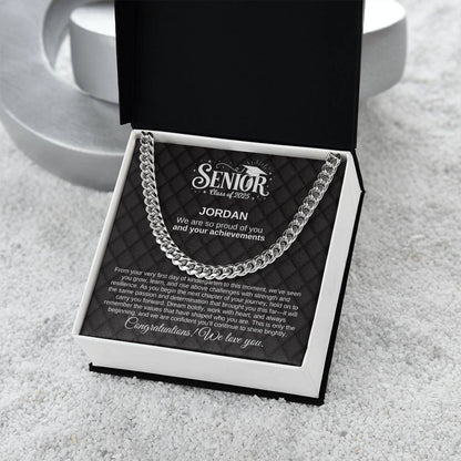 Personalized Black Lux 2025 Graduation "We Are So Proud" Cuban Link Necklace