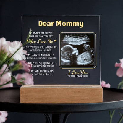 Personalized "Dear Mommy "Sonogram Plaque with LED Wood Base