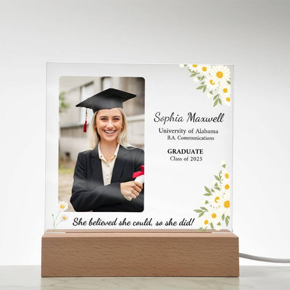 "She Believed She Could so She Did" Personalized Graduation Acrylic Plaque with LED Base