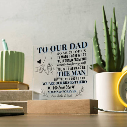 To Dad, Our Biggest Hero – Personalized Dad LED Plaque