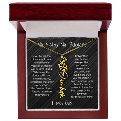 No Rain, No Flowers (BLK)| Personalized Birth-Flower Name Necklace