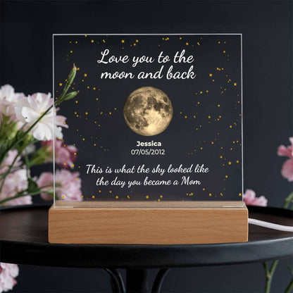 Personalized "The Moon on the Day You Became Mom" LED Acrylic Plaque
