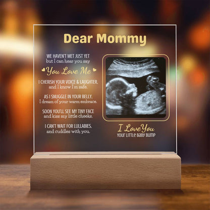 Personalized "Dear Mommy "Sonogram Plaque with LED Wood Base
