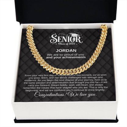 Personalized Black Lux 2025 Graduation "We Are So Proud" Cuban Link Necklace